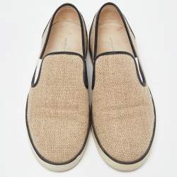 Pre Owned Bottega Veneta Beige/Black Jute and Leather Slip On Sneakers Size 39
