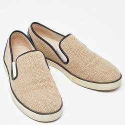 Pre Owned Bottega Veneta Beige/Black Jute and Leather Slip On Sneakers Size 39