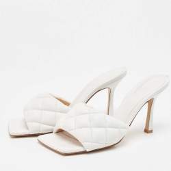Pre Owned Bottega Veneta White Quilted Leather Slide Sandals Size 37.5