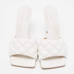 Pre Owned Bottega Veneta White Quilted Leather Slide Sandals Size 37.5