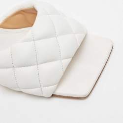 Pre Owned Bottega Veneta White Quilted Leather Slide Sandals Size 37.5