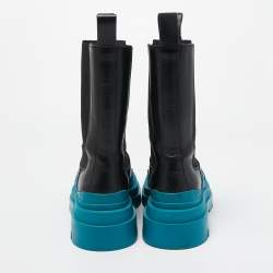 Pre Owned Bottega Veneta Black Leather Tire Chelsea Boots Size 38