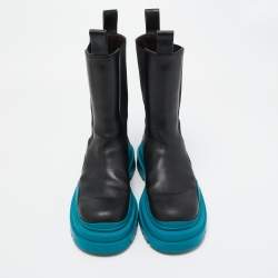 Pre Owned Bottega Veneta Black Leather Tire Chelsea Boots Size 38