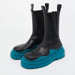 Pre Owned Bottega Veneta Black Leather Tire Chelsea Boots Size 38