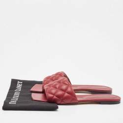 مملوكة مسبقًا Bottega Veneta Red Intrecciato Leather Lido Slide Flats Size 39.5