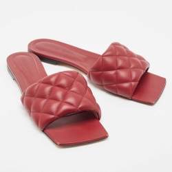 مملوكة مسبقًا Bottega Veneta Red Intrecciato Leather Lido Slide Flats Size 39.5