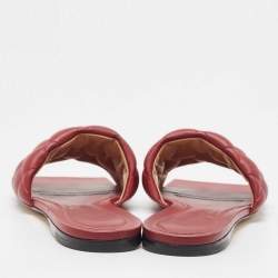 مملوكة مسبقًا Bottega Veneta Red Intrecciato Leather Lido Slide Flats Size 39.5