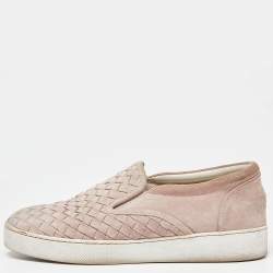 Pre Owned Bottega Veneta Pink Intrecciato Suede Dodger Slip On Sneakers Size 38.5
