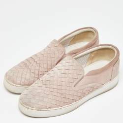 Pre Owned Bottega Veneta Pink Intrecciato Suede Dodger Slip On Sneakers Size 38.5