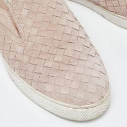 Pre Owned Bottega Veneta Pink Intrecciato Suede Dodger Slip On Sneakers Size 38.5
