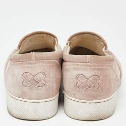 Pre Owned Bottega Veneta Pink Intrecciato Suede Dodger Slip On Sneakers Size 38.5