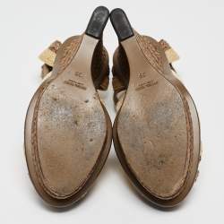 مملوكة مسبقًا Bottega Veneta Multicolor Raffia Platform Ankle Wrap Wedge Sandals Size 39