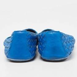 Pre Owned Bottega Veneta Blue Intrecciato Leather Smoking Slippers Size 37