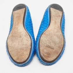 Pre Owned Bottega Veneta Blue Intrecciato Leather Smoking Slippers Size 37