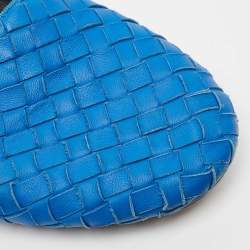 Pre Owned Bottega Veneta Blue Intrecciato Leather Smoking Slippers Size 37