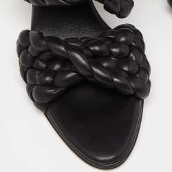 Pre Owned Bottega Veneta Black Intrecciato Leather Curve Slide Sandals Size 37