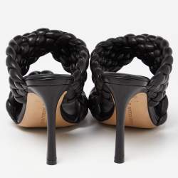 Pre Owned Bottega Veneta Black Intrecciato Leather Curve Slide Sandals Size 39