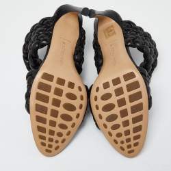 Pre Owned Bottega Veneta Black Intrecciato Leather Curve Slide Sandals Size 39
