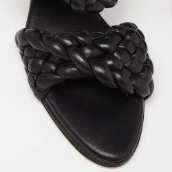 Pre Owned Bottega Veneta Black Intrecciato Leather Curve Slide Sandals Size 39