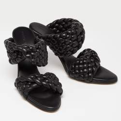 Pre Owned Bottega Veneta Black Intrecciato Leather Curve Slide Sandals Size 39