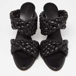 Pre Owned Bottega Veneta Black Intrecciato Leather Curve Slide Sandals Size 39