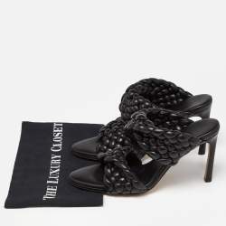 Pre Owned Bottega Veneta Black Intrecciato Leather Curve Slide Sandals Size 39