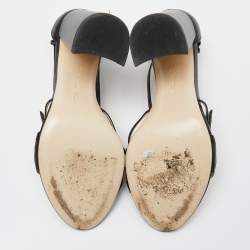 Pre Owned Bottega Veneta Black Intrecciato Leather Block Heel Sandals Size 38