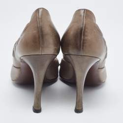 Pre Owned Bottega Veneta Olive Green Leather Round Toe Pumps Size 38.5