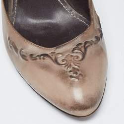 Pre Owned Bottega Veneta Olive Green Leather Round Toe Pumps Size 38.5