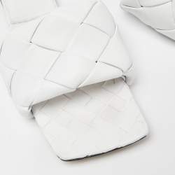 Pre Owned Bottega Veneta White Intrecciato Leather Lido Flat Slides Size 41.5