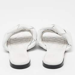 Pre Owned Bottega Veneta White Intrecciato Leather Lido Flat Slides Size 41.5