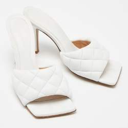 Bottega Veneta White Quilted Leather Lido Slide Sandals Size 38