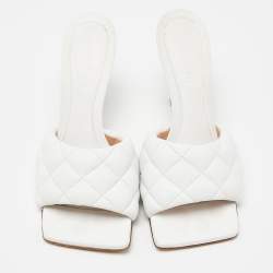 Bottega Veneta White Quilted Leather Lido Slide Sandals Size 38
