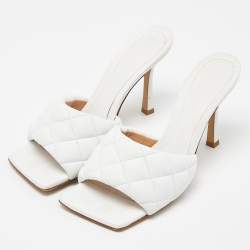 Bottega Veneta White Quilted Leather Lido Slide Sandals Size 38