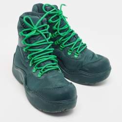 Bottega Veneta Green Nylon Puddle Bomber Lace-Up Boots Size 37