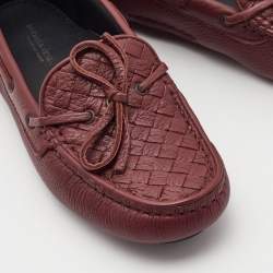 Pre Owned Bottega Veneta Burgundy Leather Wave Driver Loafers Size 35