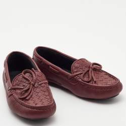 Pre Owned Bottega Veneta Burgundy Leather Wave Driver Loafers Size 35