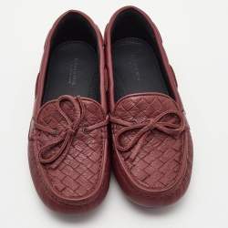Pre Owned Bottega Veneta Burgundy Leather Wave Driver Loafers Size 35