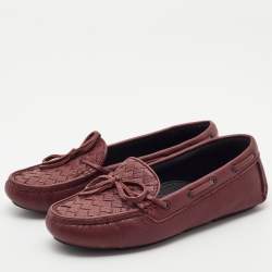 Pre Owned Bottega Veneta Burgundy Leather Wave Driver Loafers Size 35