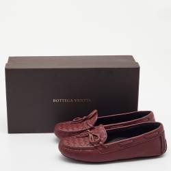 Pre Owned Bottega Veneta Burgundy Leather Wave Driver Loafers Size 35