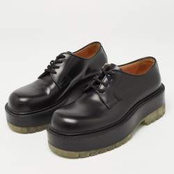 Bottega Veneta Black Leather Lace Up Platform Derby Size 37