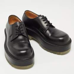 Bottega Veneta Black Leather Lace Up Platform Derby Size 37