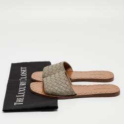 Bottega Veneta Grey Intrecciato Leather Flat Slides Size 37