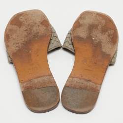 Bottega Veneta Grey Intrecciato Leather Flat Slides Size 37