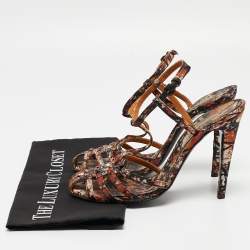 Bottega Veneta Tricolor Printed Satin T-Bar Ankle Strap Sandals Size 40