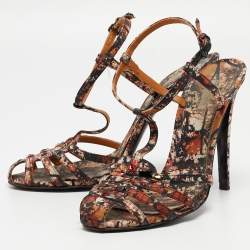 Bottega Veneta Tricolor Printed Satin T-Bar Ankle Strap Sandals Size 40