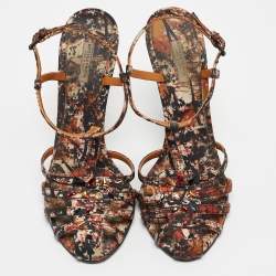 Bottega Veneta Tricolor Printed Satin T-Bar Ankle Strap Sandals Size 40