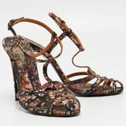 Bottega Veneta Tricolor Printed Satin T-Bar Ankle Strap Sandals Size 40