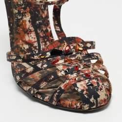Bottega Veneta Tricolor Printed Satin T-Bar Ankle Strap Sandals Size 40