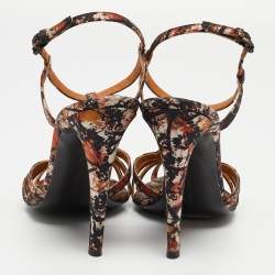 Bottega Veneta Tricolor Printed Satin T-Bar Ankle Strap Sandals Size 40